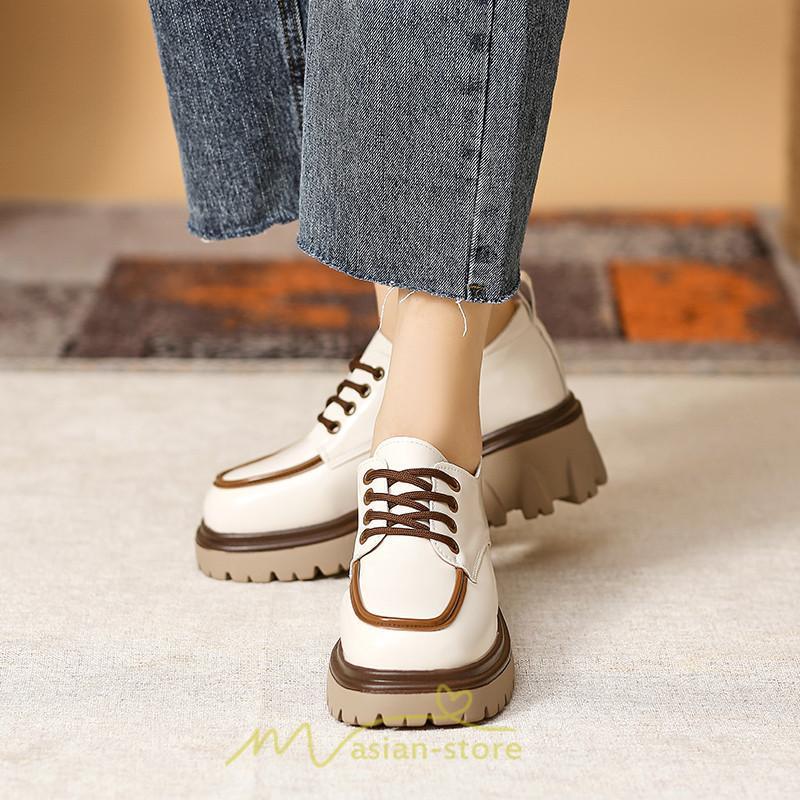 ローファー | 厚底 レディース 厚底スニーカー レースアップ スニーカー PU 合皮 通学 通勤 かわいい 送料無料 可愛い 冬 夏 秋 春