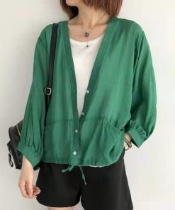 カーディガン | レディース UVカットー 初秋 秋新作 コーデ 冷え防止 羽織 ボタン Vネック 無地 長袖 7色 フリーサイズ かわいい 春 夏 秋 透け感 体型カバー