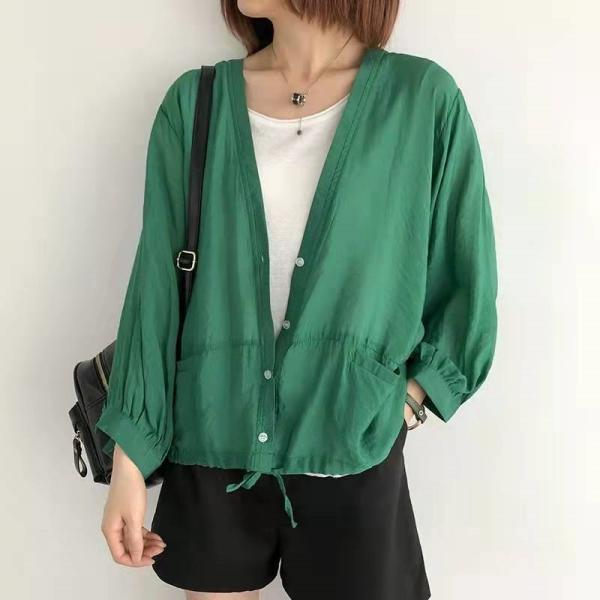 カーディガン | レディース UVカットー 初秋 秋新作 コーデ 冷え防止 羽織 ボタン Vネック 無地 長袖 7色 フリーサイズ かわいい 春 夏 秋 透け感 体型カバー