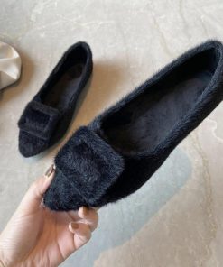 ショートブーツ | もこもこ温かい パンプス 綿毛 靴 ぺたんこ靴 大人 シューズ レディース 通勤 浅口