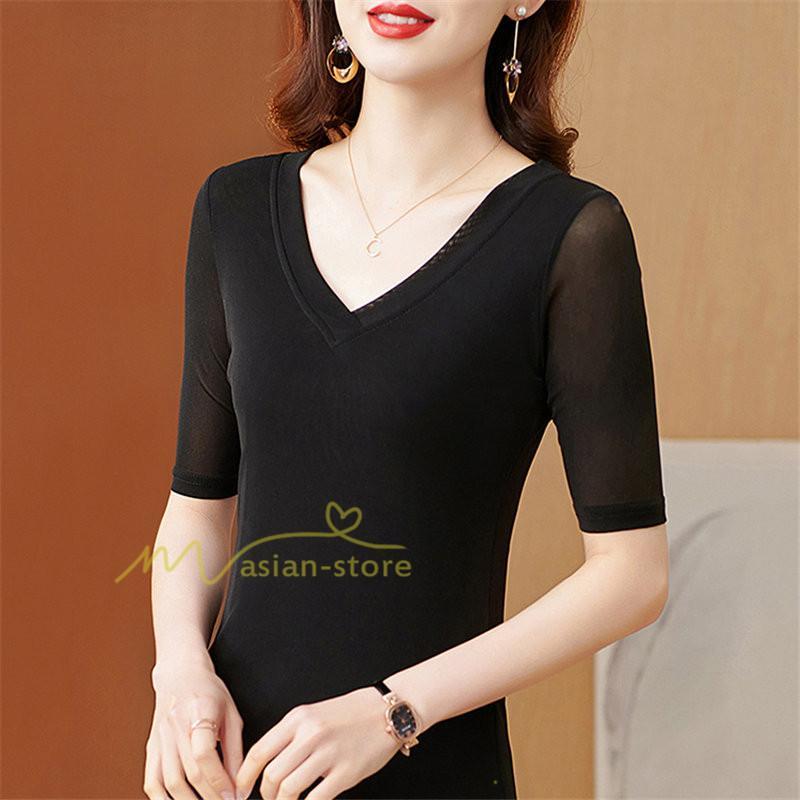 tシャツ・カットソー | Tシャツ レディース カジュアル Vネック おしゃれ 女性用 シンプル 無地 20代30代40代50代 カシュクール インナー フェミニン 上品 お出かけ 着痩せ カジュアル