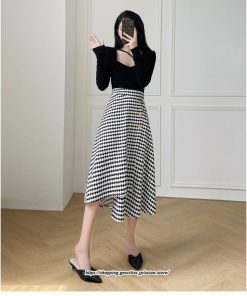 スカート | ロングきれいめ レディース ロング丈 Aライン 20代 30代 40代 50代 秋 冬 千鳥格柄 細見え 可愛い ハイウエスト お出かけ 高見え