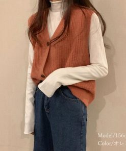 ニット・セーター | ジレ 開襟セーター ニットトップス おしゃれ Vネック 秋冬 ノースリーブ ニットベスト 袖なし 重ね着 レディース