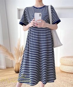 ワンピース | マタニティレディース ストライプ 着痩せ ゆる妊婦服 夏 サマーママ着 大きいサイズ 産前産後 上品 シンプル 大きいサイズ