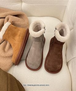 ブーツ | ムートンレディース ショートムートン 靴 防寒 冬物 フラットヒール 痛くない 防滑 ふわふわ もこもこ 履きやすい 歩きやすい 暖かい