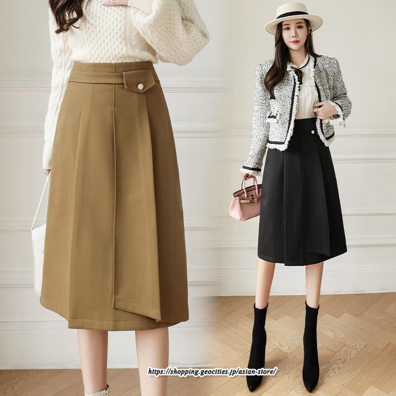スカート | ミモレ丈ひざ丈レディース 無地 きれいめ 30代 40代 50代 着やせ 上品 通勤 通学 ラシャ 通勤 キレイめ 2022新作 暖か 秋冬