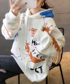 パーカ | レディース 秋冬 ペイント柄 スウェット ポケット付き 韓国風 長袖トレーナー 裏起毛 フード付き おしゃれ パーカー プルオーバー