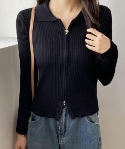 ニット・セーター | リブニットトップスレディースジップアップ