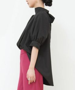 シャツ・ブラウス | ブラウス レディース 半袖 パフスリーブ ノーカラー ハイネック リボン 後ろリボン フォーマル 春夏 2way フレア 20代30代40代50代 通勤通学 蝶結び エレガント