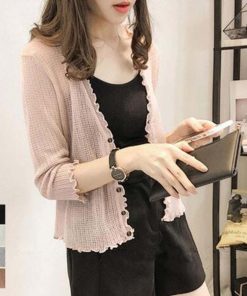 透かし編みトップス | 羽織 カーディガン 薄手 長袖 サマーニット冷房対策 ニットカーディガン Vネック レディース