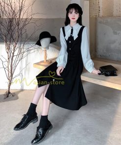 マキシ | Aラインワンピース 切り替えワンピース フェイクレイヤード 重ね着風 長袖 秋物 レディース 30代40代 大人 通学通勤 可愛い シャツカラー 着痩せ 50代