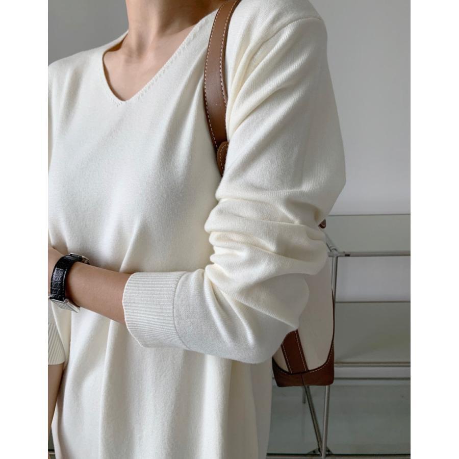 ニットワンピース | ワンピース 秋冬 ロングワンピース ミモレ丈 無地 ゆったり 体型カバー 柔らか 大人 長袖 20代30代 セーター Vネック アウター ニット 50代