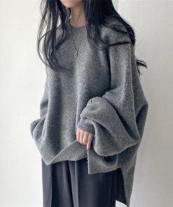ニット・セーター | ニット レディース 秋冬 厚手 トップス セーター 秋服コーデ 長袖 パフスリーブ ボリューム感 スリット ゆったり 30代 上品 無地 大人 ニットセーター 大きめ