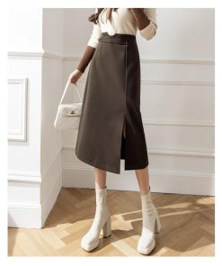 スカート | ロング 秋 秋服 レディース ボトムス ロングミモレ冬 スリット 無地 可愛い カジュアル 可愛い キレイめ オシャレ 着痩せ 韓国風