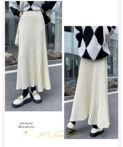 スカート | レディース プリーツ秋 冬 ロング マキシ 落ち感 ウエストゴム ハイウエスト ニット 秋冬コーデ あったか きれいめ おしゃれ カジュアル