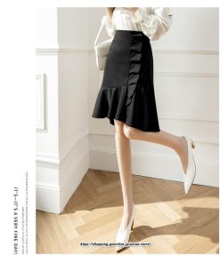 スカート | レディース ミモレ丈 ひざ丈 膝丈 マーメイドフリル オシャレ Aライン キレイめ 着痩せ フェミニン 通学 可愛い 秋服 落ち感 通勤