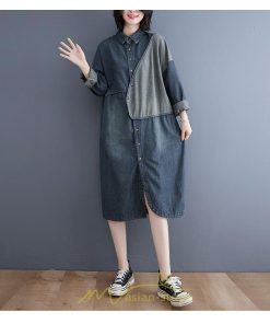 デニムワンピース | ワンピース 長袖 シャツワンピース デニムシャツ ジャケット 前開き 無地 Aラインワンピ ロングワンピ ワンピ スリム 20代30代40代 可愛い