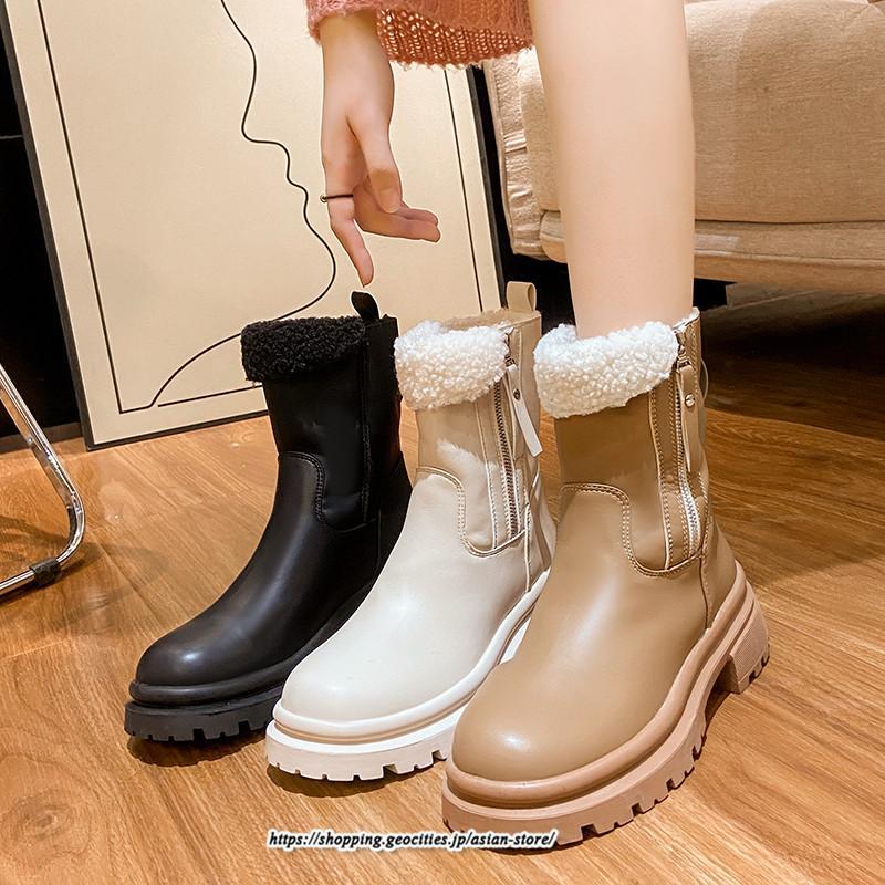 ブーツ | ムートンレディース 靴 裏ボア 裏起毛 シューズ サイドジップ 秋冬 暖か 防寒 疲れない 20代30代40代50だい 歩きやすい ファスナー 痛くない