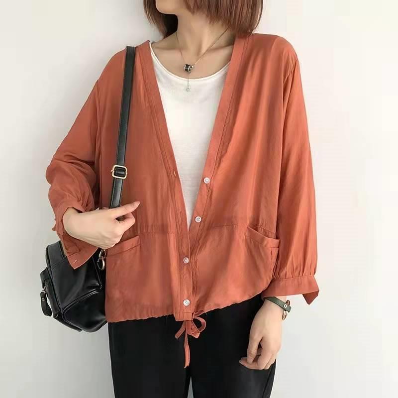 カーディガン | レディース UVカットー 初秋 秋新作 コーデ 冷え防止 羽織 ボタン Vネック 無地 長袖 7色 フリーサイズ かわいい 春 夏 秋 透け感 体型カバー