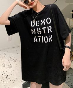 Tシャツ・カットソー | ラウンドネック カットソー 半袖 ロゴｔシャツ ロング トップス 体型カバー レディース 英字プリントtシャツワンピース ゆったり