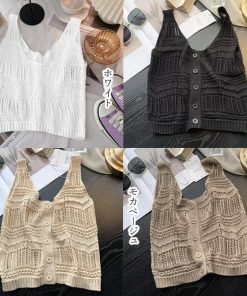 透かし編みトップス | 透かし編み タンクトップ スクエアネック