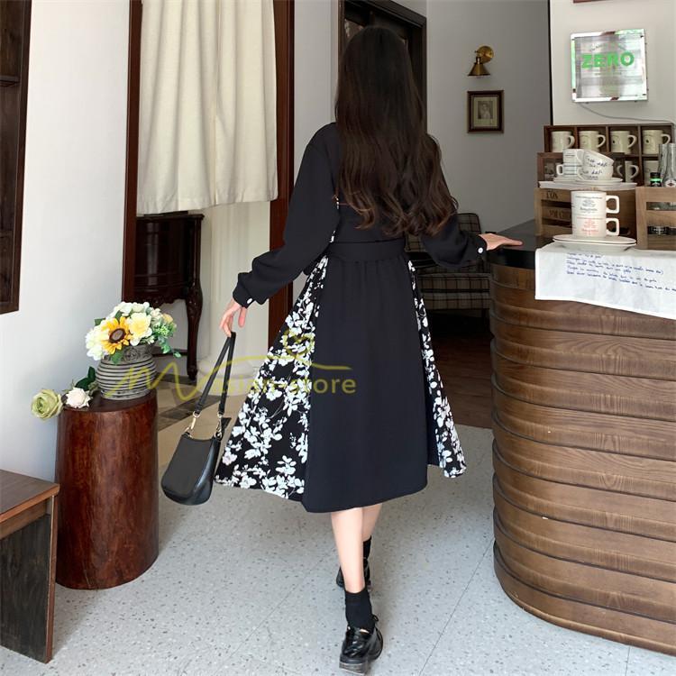 マキシ | ロングワンピース 秋物 レディース ミモレ丈 Aラインワンピース 切り替え フェイク レイヤード風 シャツワンピ お呼ばれワンピース 30代40代 着やせ 重ね着風