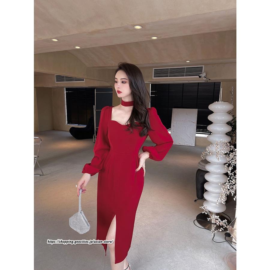 タイト | セクシーワンピース 二次会ワンピース 上品 高級感 ワンピース 長袖 タイトワンピース スリム 美ライン スリット お呼ばれワンピース 結婚式 オフィス 通勤