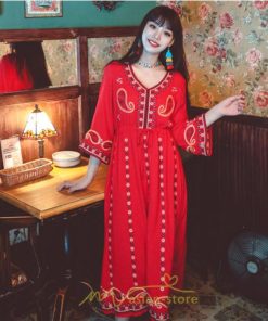 マキシ | 七分袖ワンピース Vネック ロング丈ワンピース エスニック ボヘミアン レディース 夏秋 綿麻 きれいめ フォーマル キレイめ 上品 ゆったり 大人 体型カバー