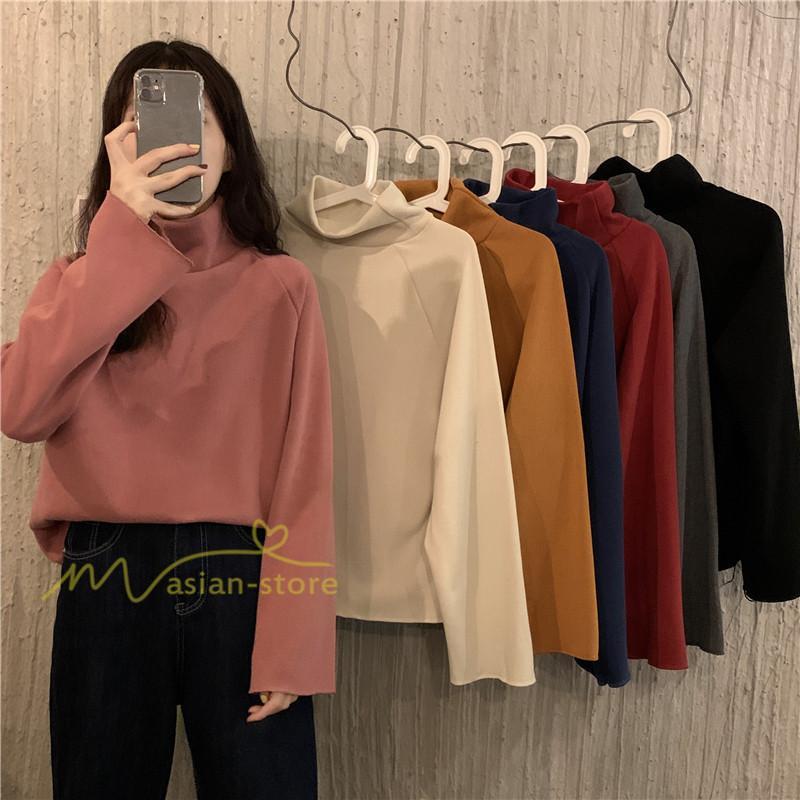 パーカー | トレーナー レディース 厚手 秋冬 コーデ 無地 ハイネック トルネック 長袖 着回し 裏起毛 暖かい 可愛い フリーサイズ ゆったり 7色 プルオーバー カジュアル