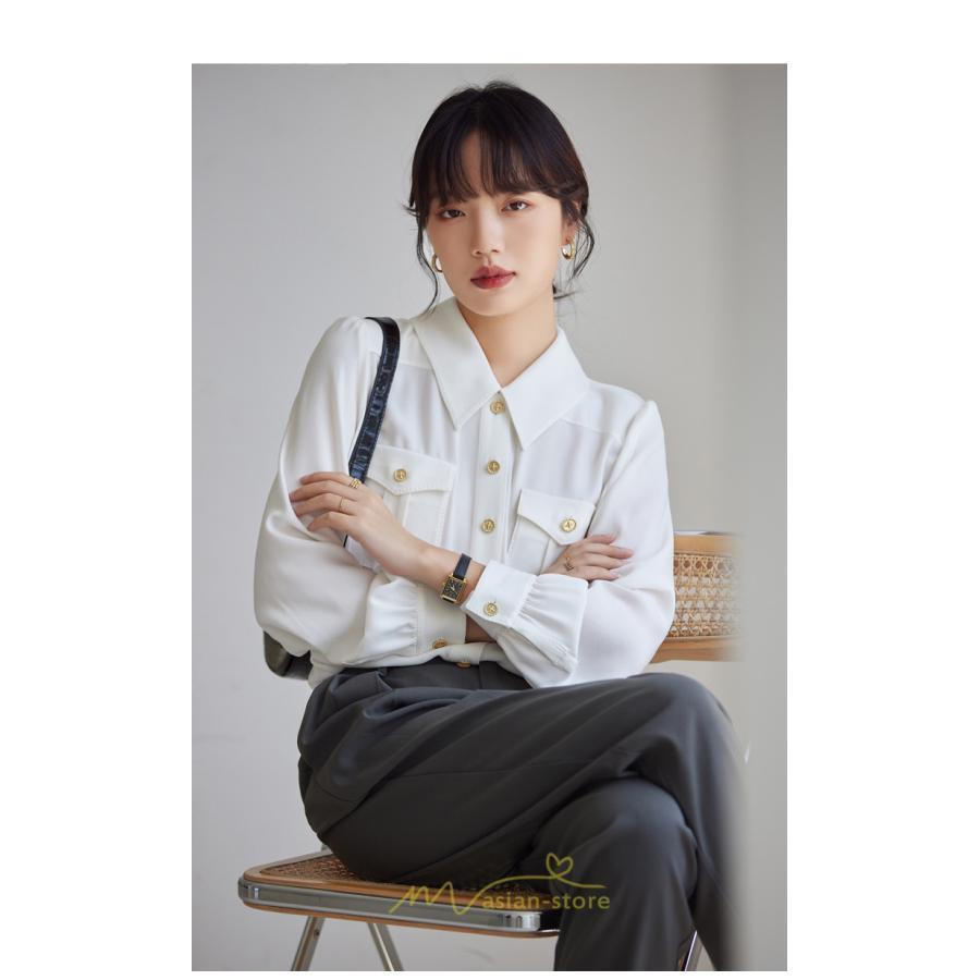 シャツ・ブラウス | ブラウス レディース オフィス 白 フォーマル 長袖 おしゃれ シャツ カジュアル 制服 レギュラー 着回し オフィス 胸ポケット OL 秋服 キレイめ 通勤