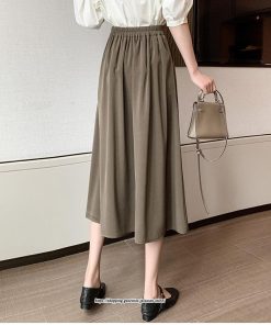 スカート | ロングAラインミモレ丈 フリル高見え ハイウエスト 秋冬 無地 ゆったり キレイめ 通勤 お出かけ デート 通学 着痩せ