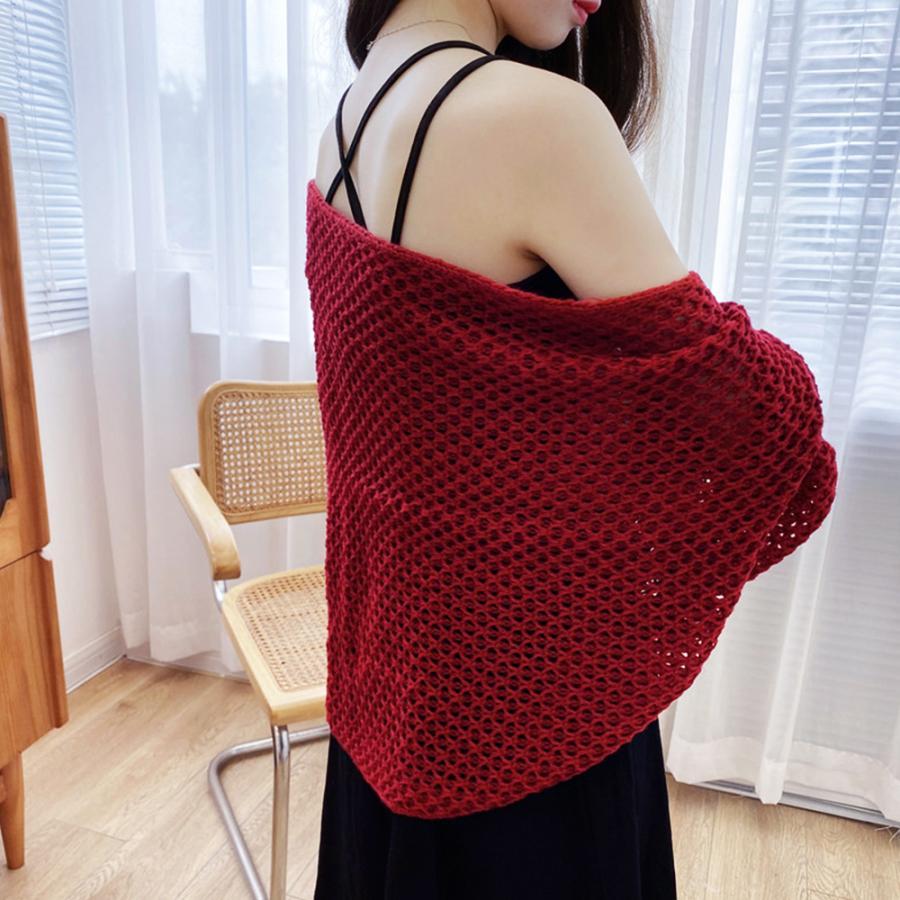 透かし編みトップス | ニットカーディガン レディース ショール