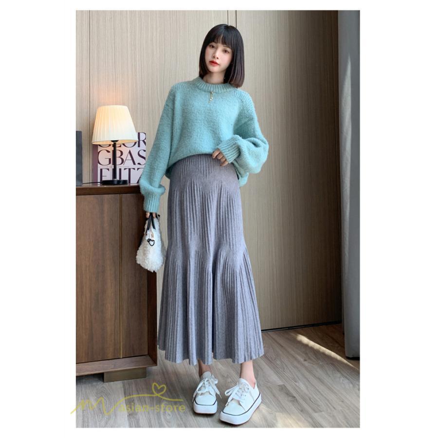 スカート | マタニティレディース 着痩せ リブニット 無地 マタニティウェア ウエスト調整 産前 産後 妊婦着 ハイウエスト 妊婦服 カジュアル Aライン