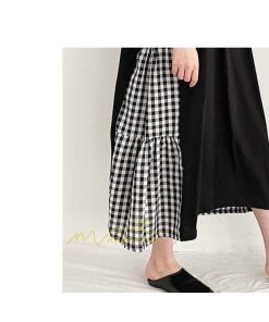 マキシ | ワンピース レディース 40代 ロングワンピース 春夏 切り替え チェック柄 お洒落 長袖 ゆったり カジュアル 通勤 30代 体型カバー 重ね着風 着痩せ 大きいサイズ