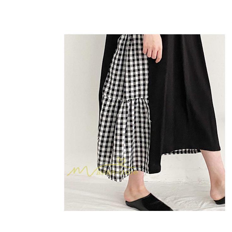 マキシ | ワンピース レディース 40代 ロングワンピース 春夏 切り替え チェック柄 お洒落 長袖 ゆったり カジュアル 通勤 30代 体型カバー 重ね着風 着痩せ 大きいサイズ