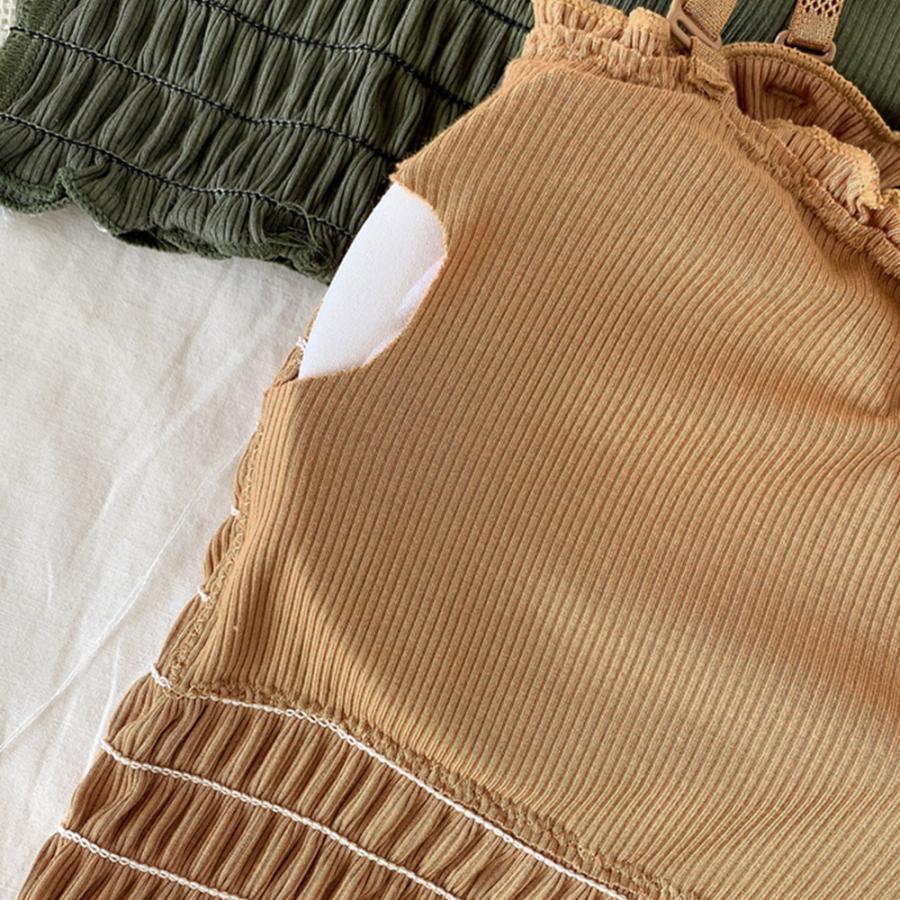 キャミソール | インナー ベアトップ レディース ストラップ付き チューブトップ トップス 韓国ファッション ストレッチ ギャザー飾り フリル