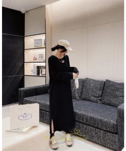 マキシ | 秋ワンピース 黒ワンピース ロングワンピース 秋物 レディース ワンピース 長袖ワンピース 30代40代 裾スリット 着痩せ 秋服 大人 通学通勤 無地 大きいサイズ