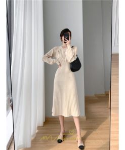 ニットワンピース | レディース 冬 きれいめ ロング おしゃれ 秋冬 長袖 送料無料 着痩せ 無地 通勤 提灯袖 可愛い パフスリーブ 20代30代40代50代