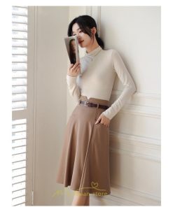 スカート | 膝丈 フレアレディース 春 夏 春夏 黒 シンプル ひざ丈 無地 ミモレ丈 カーキ 秋 冬 お洒落 通学 オールシーズン 通勤 上品 キレイめ