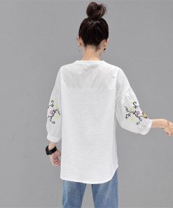 シャツ・ブラウス | シャツ ブラウス レディース パフスリーブ 花柄 刺繍 ストライプ トップス ラウンドネック 韓国風 カジュアル フェミニン トレンド ゆったり ファッション