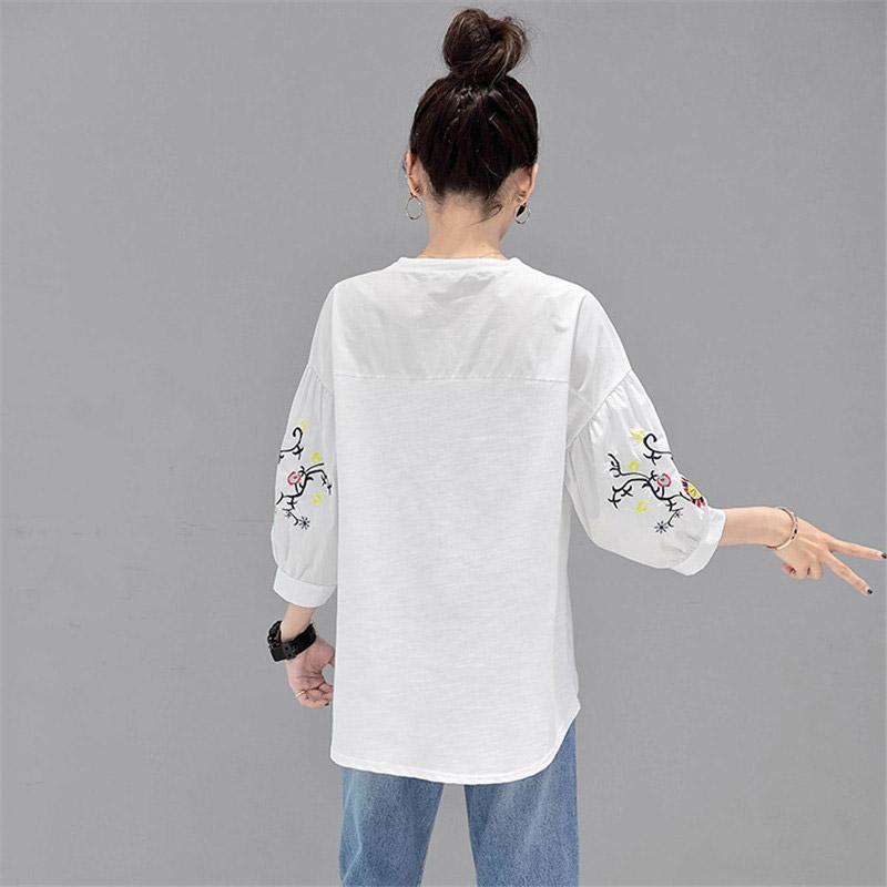 シャツ・ブラウス | シャツ ブラウス レディース パフスリーブ 花柄 刺繍 ストライプ トップス ラウンドネック 韓国風 カジュアル フェミニン トレンド ゆったり ファッション