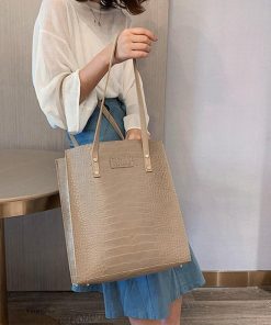 ハンドバッグ | クロコ 2way スクエアバッグ 肩かけバッグ 縦型 レディース 型押し レザーバッグ 手提げバッグ トートバッグ 縦長 A4