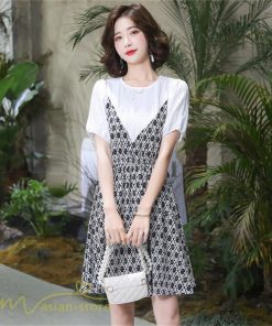 ミディアム | ワンピース レディース 重ね着風 きれいめ 半袖 ミディアムワンピース 着痩せ シフォン カジュアル 大きいサイズ 膝丈 おしゃれ サマーワンピース 可愛い 上品