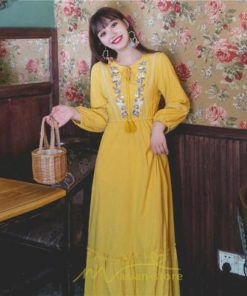 マキシ | ワンピース レディース ロング 夏秋 ゆったり 丸首 ナチュラル フレア ウィメンズ 女性用 同窓会 女子会 普段使い デート カジュアル 人気 Aライン 着やせ