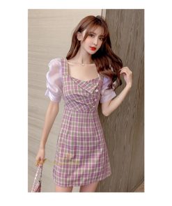 ミディアム | 半袖ワンピース 夏服 レディース 膝上丈 Aライン セクシー 可愛い スリム ワンピース おしゃれ パープル