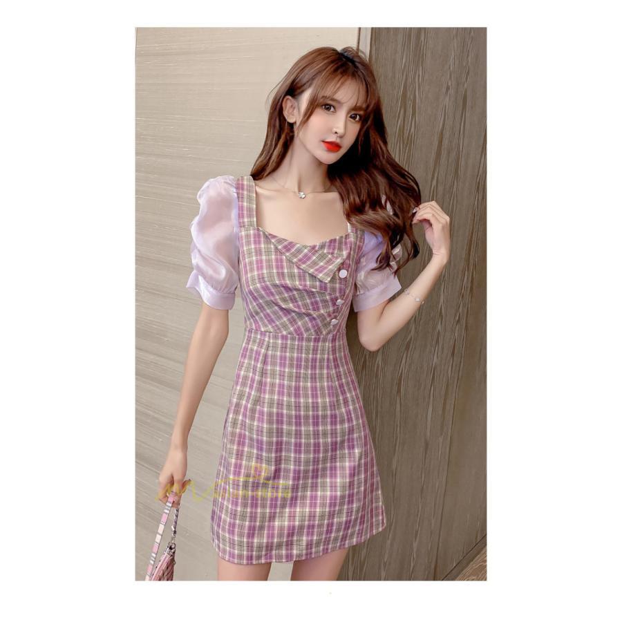 ミディアム | 半袖ワンピース 夏服 レディース 膝上丈 Aライン セクシー 可愛い スリム ワンピース おしゃれ パープル