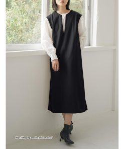 マキシ | ベストワンピース ラシャベスト ラシャワンピース ロング丈 ノースリーブ 袖なし レディース ロングベスト ワンピース 無地 大人 ラシャ スリット ポケット