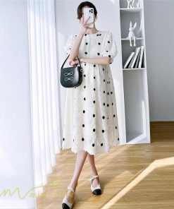 ワンピース | マタニティウェア レディース 半袖 ドット柄 着痩せ マタニティクルーネック 大きいサイズ 産前 マタニティ お出かけ 妊婦着 ゆったり