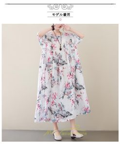 マキシ | 大きいサイズ レディース ワンピース 楽ちん 美人 コットン 着心地いい 夏 ぽっちゃり ゆったり 半袖 お腹 太もも 華奢 着痩せ ポケット 白 丸首 通勤 花柄 美脚