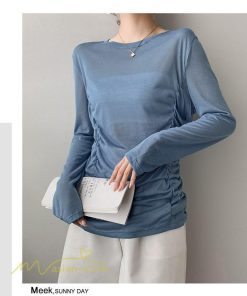 tシャツ・カットソー | Tシャツ Tシャツ レディース 無地 長袖 トップス カジュアルTシャツ おしゃれ クルーネック 秋服 夏秋 インナー 日常感 大きいサイズ 薄手 タック ゆったり 上品